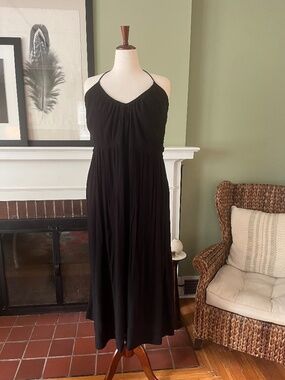 Old Navy Black Crinkle Rayon Halter Maxi Dress